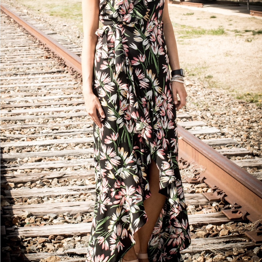 Likely Black and Pink Floral Maxi Dress